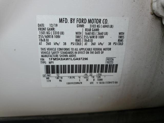 1FM5K8AW1LGA97296 - 2020 FORD EXPLORER POLICE INTERCEPTOR Білий фото 13