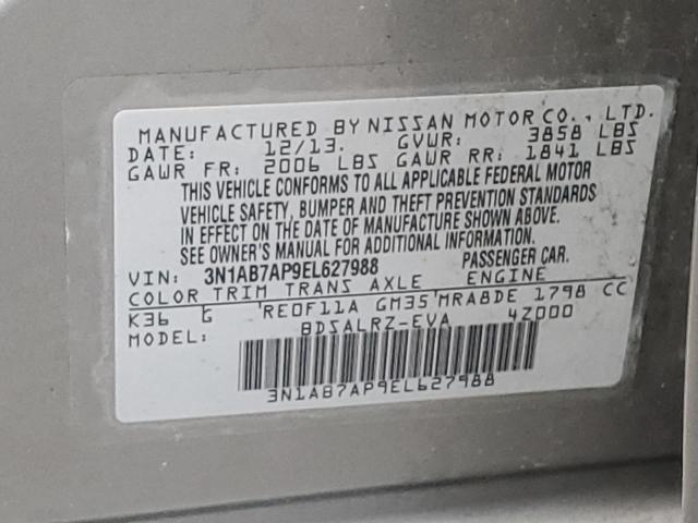 3N1AB7AP9EL627988 - 2014 NISSAN SENTRA S GRAY photo 12