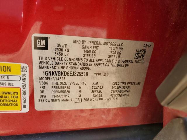 1GNKVGKD6EJ329510 - 2014 CHEVROLET TRAVERSE LT 红色 照片 13