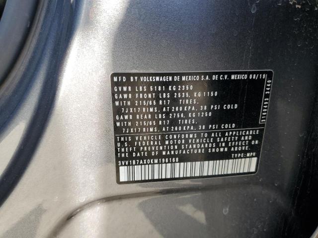 3VV1B7AX0KM196168 - 2019 VOLKSWAGEN TIGUAN S GRAY photo 13