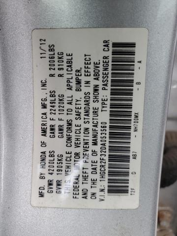 1HGCR2F32DA053560 - 2013 HONDA ACCORD LX 银色 照片 13