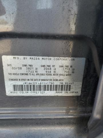 JM1BK32F481141780 - 2008 MAZDA 3 I GRAY photo 12