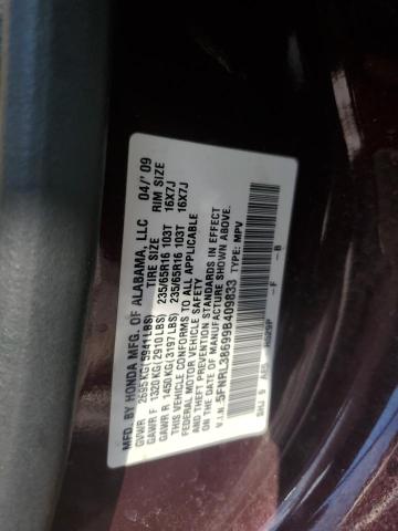 5FNRL38699B409833 - 2009 HONDA ODYSSEY EXL Tünd qırmızı foto 13