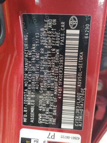 4T4BF1FK0ER363857 - 2014 TOYOTA CAMRY L RED photo 12