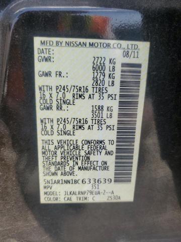 5N1AR1NN1BC633639 - 2011 NISSAN PATHFINDER S Schwarz Foto 12