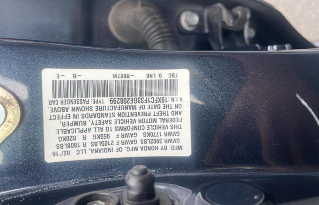19XFC1F33GE208299 - 2016 HOND CIVIC EX BLUE photo 10