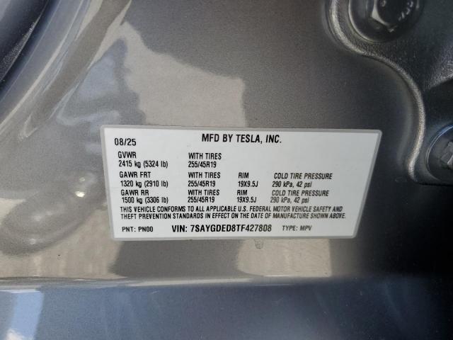 7SAYGDED8TF427808 - 2026 TESLA MODEL Y GRAY photo 12