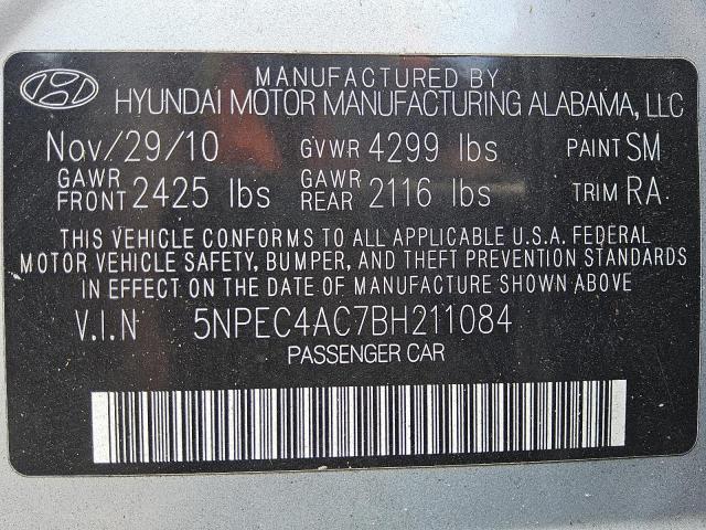 5NPEC4AC7BH211084 - 2011 HYUNDAI SONATA SE 银色 照片 12