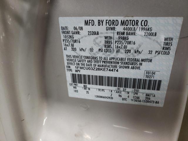 1FMCU03Z28KE74474 - 2008 FORD ESCAPE XLT CREAM photo 12