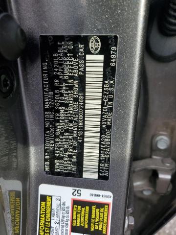 4T1B11HKXKU724691 - 2019 TOYOTA CAMRY L GRAY photo 12