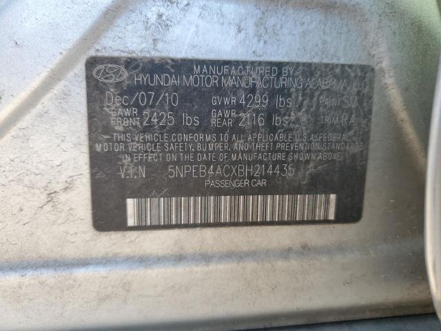 5NPEB4ACXBH214435 - 2011 HYUNDAI SONATA GLS SILVER photo 12