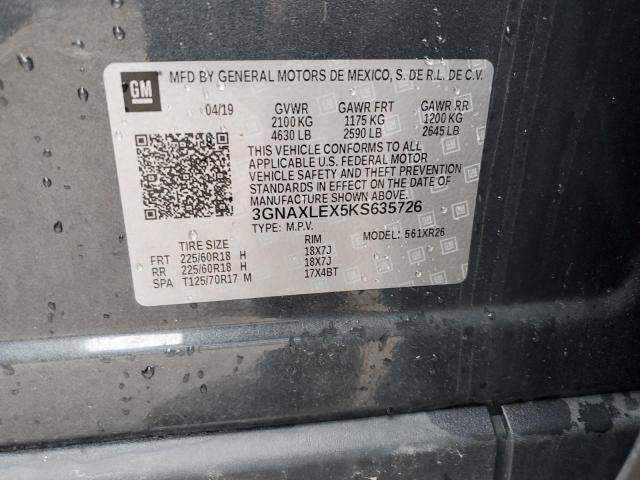 3GNAXLEX5KS635726 - 2019 CHEVROLET EQUINOX LT Сірий фото 13