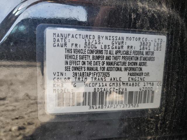 3N1AB7AP1FY373925 - 2015 NISSAN SENTRA S BLACK photo 12