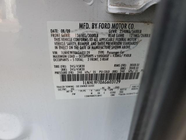 1LNHL9FT0AG603129 - 2010 LINCOLN MKS WHITE photo 12