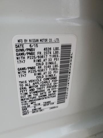 JN8AS5MV0FW767598 - 2015 NISSAN ROGUE SELE S WHITE photo 13