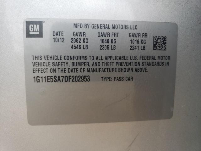 1G11E5SA7DF202953 - 2013 CHEVROLET MALIBU 2LT ვერცხლისფერი ფოტო 12