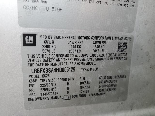 LRBFXBSA4HD005129 - 2017 BUICK ENVISION ESSENCE Արծաթագույն լուսանկար 13