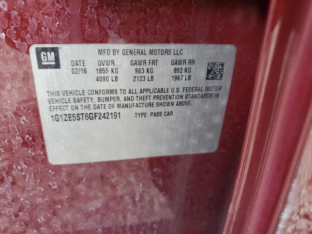 1G1ZE5ST6GF242191 - 2016 CHEVROLET MALIBU LT მუქწითელი ფოტო 12