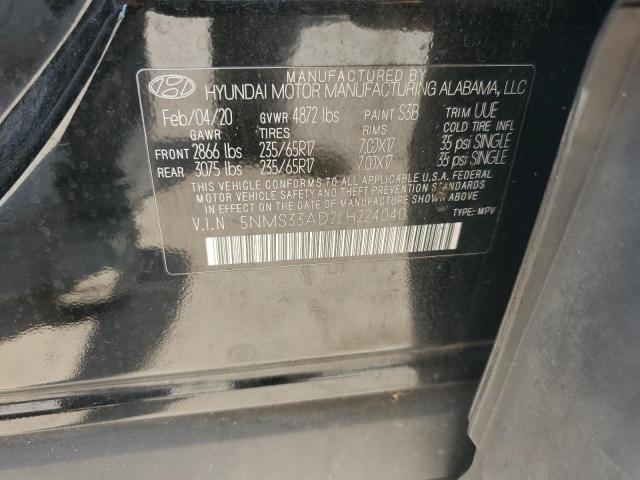 5NMS33AD2LH224040 - 2020 HYUNDAI SANTA FE SEL BLACK photo 13