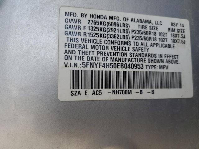 5FNYF4H50EB040953 - 2014 HONDA PILOT EXL SILVER photo 13