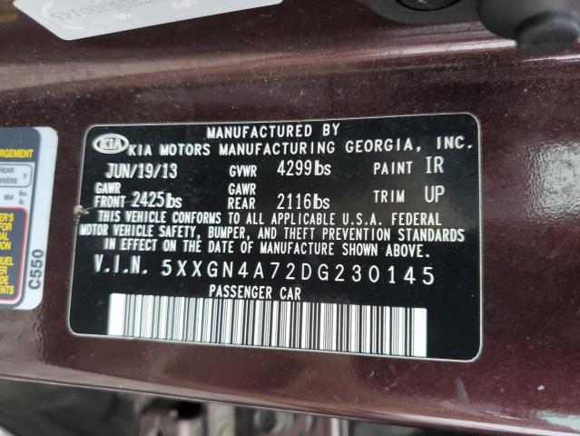 5XXGN4A72DG230145 - 2013 KIA OPTIMA EX MAROON photo 12