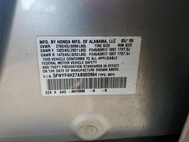 5FNYF4H27AB003964 - 2010 HONDA PILOT LX SILVER photo 13