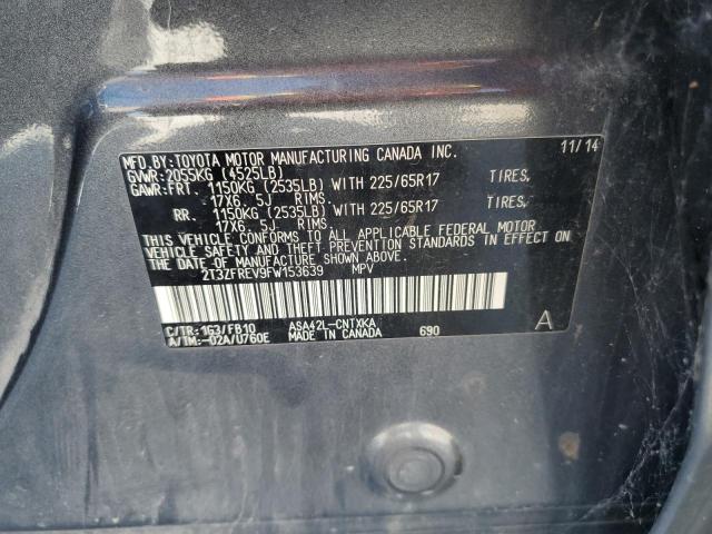 2T3ZFREV9FW153639 - 2015 TOYOTA RAV4 LE GRAY photo 13