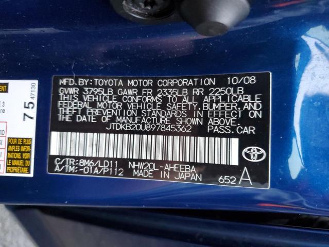 JTDKB20U897845362 - 2009 TOYOTA PRIUS BLUE photo 13