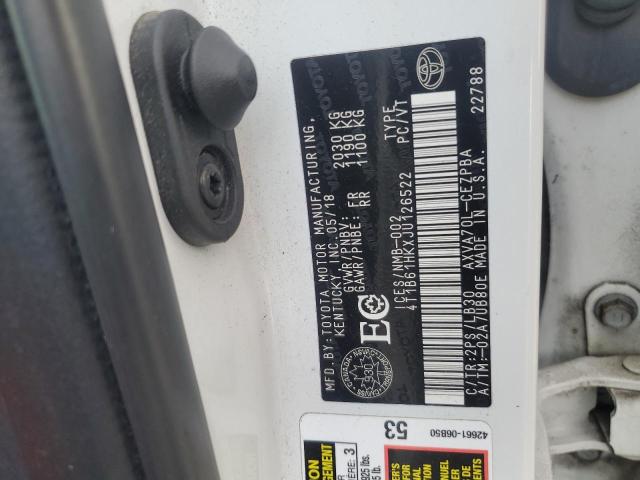 4T1B61HKXJU126522 - 2018 TOYOTA CAMRY XSE WHITE photo 13