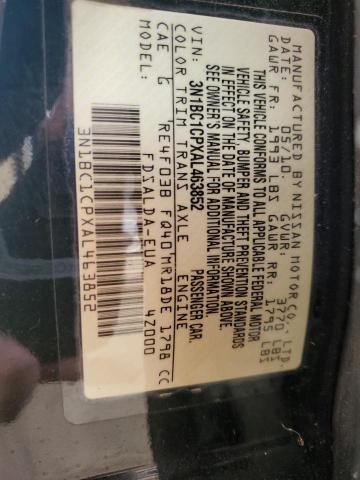 3N1BC1CPXAL463852 - 2010 NISSAN VERSA S 黑色 照片 12