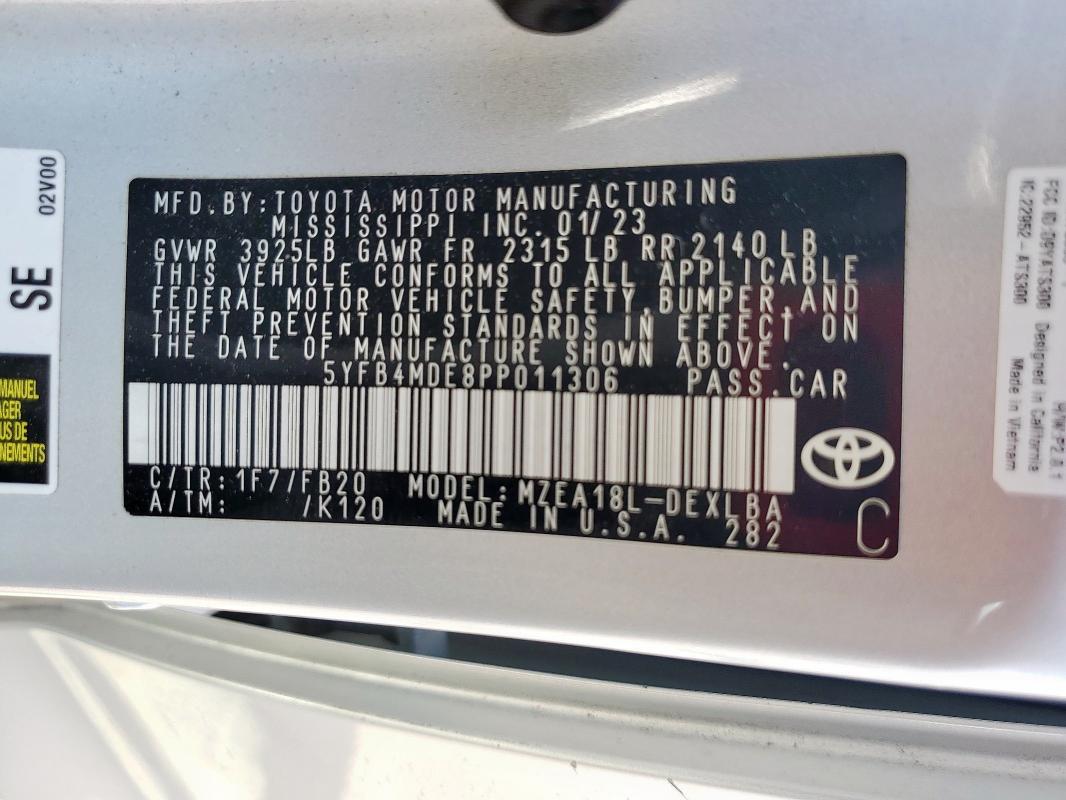 5YFB4MDE8PP011306 - 2023 TOYOTA COROLLA LE Silber Foto 13