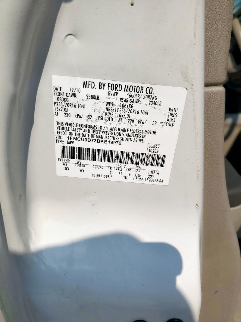 1FMCU9D73BKB19970 - 2011 FORD ESCAPE XLT WHITE photo 12