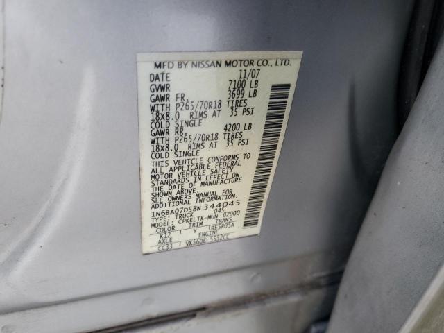 1N6BA07D58N344045 - 2008 NISSAN TITAN XE 银色 照片 13