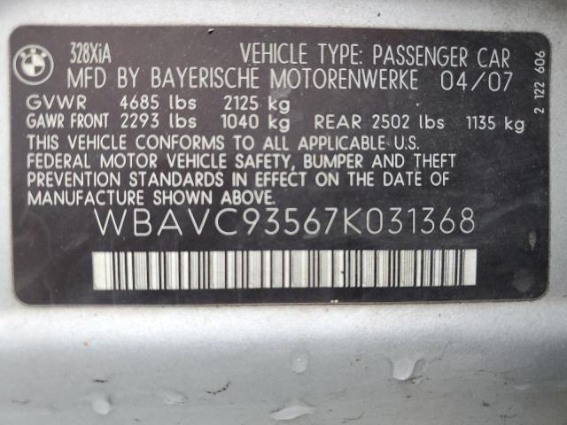 WBAVC93567K031368 - 2007 BMW 328 XI SILVER photo 12