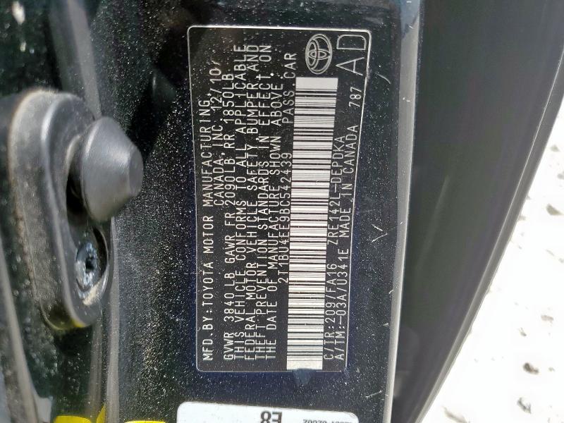 2T1BU4EE9BC542439 - 2011 TOYOTA COROLLA BASE Темно-сірий фото 12