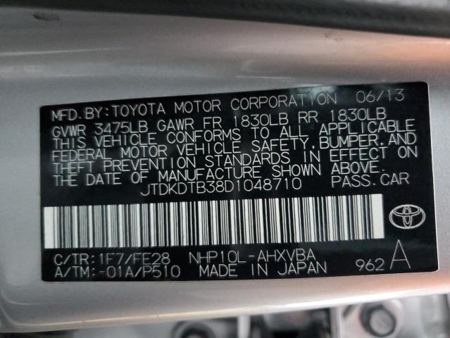 JTDKDTB38D1048710 - 2013 TOYOTA PRIUS C SILVER photo 12