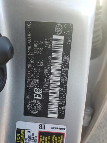 2T1BU4EEXCC913755 - 2012 TOYOTA COROLLA BASE ვერცხლისფერი ფოტო 12