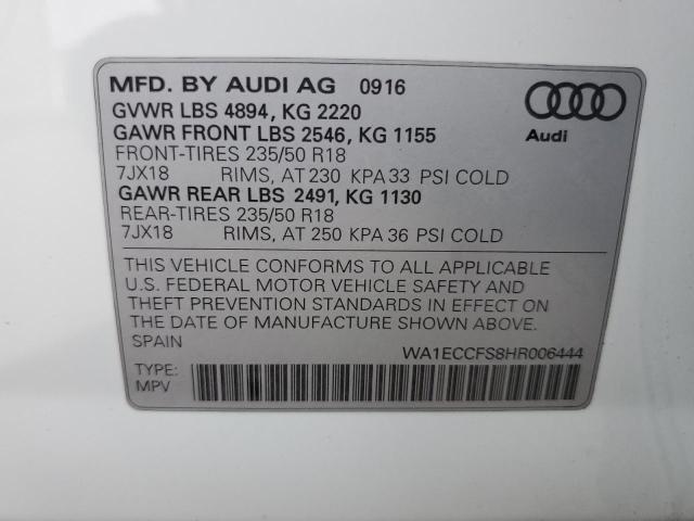 WA1ECCFS8HR006444 - 2017 AUDI Q3 PREMIUM WHITE photo 13