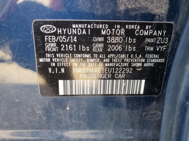 KMHDH4AE1EU122292 - 2014 HYUNDAI ELANTRA SE BLUE photo 12