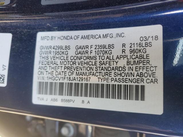 1HGCV1F18JA129167 - 2018 HONDA ACCORD LX BLUE photo 12