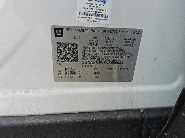 3GNAXKEV6KS650034 - 2019 CHEVROLET EQUINOX LT Weiß Foto 13