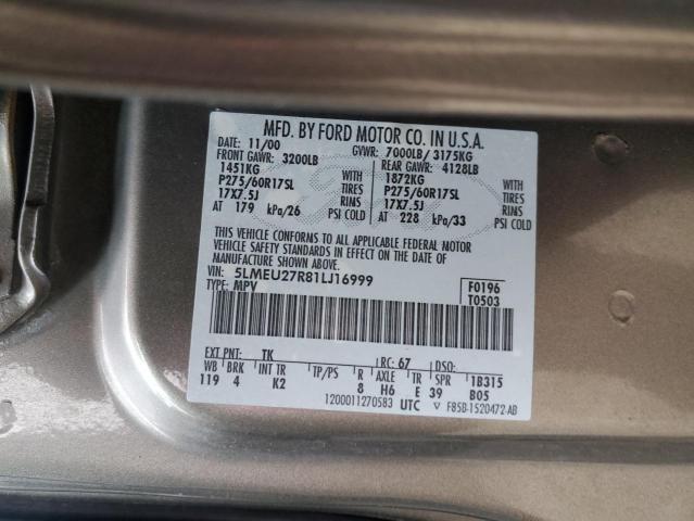 5LMEU27R81LJ16999 - 2001 LINCOLN NAVIGATOR ყავისფერი ფოტო 12