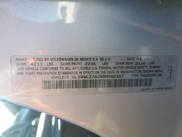 3VWLZ7AJXBM380187 - 2011 VOLKSWAGEN JETTA SEL SILVER photo 12