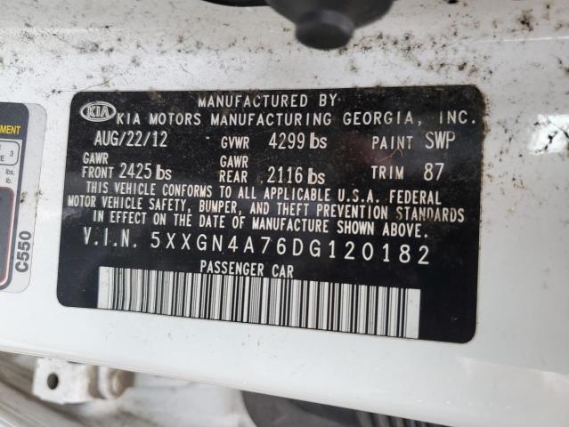 5XXGN4A76DG120182 - 2013 KIA OPTIMA EX WHITE photo 13