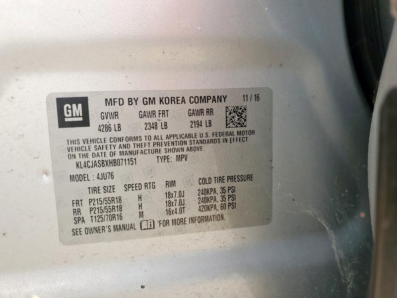 KL4CJASBXHB071151 - 2017 BUICK ENCORE PREFERRED SILVER photo 14