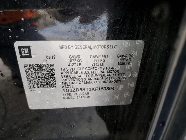 1G1ZD5ST1KF153804 - 2019 CHEVROLET MALIBU LT 黑色 照片 12