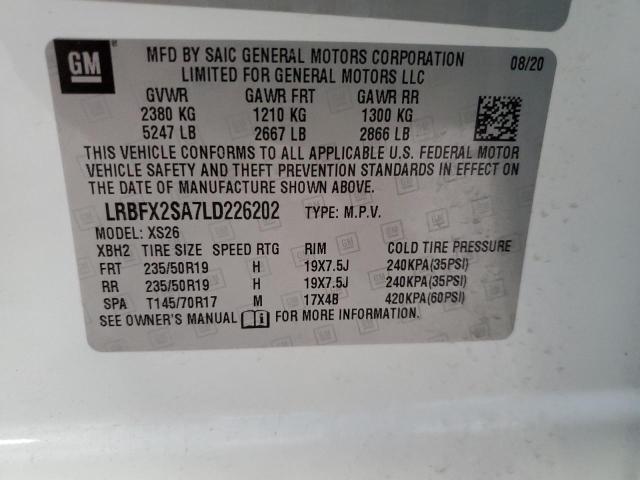 LRBFX2SA7LD226202 - 2020 BUICK ENVISION ESSENCE თეთრი ფოტო 13