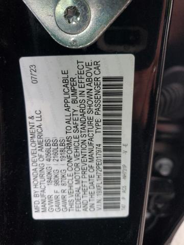 19XFL1H72PE017974 - 2023 HONDA CIVIC EXL შავი ფოტო 12