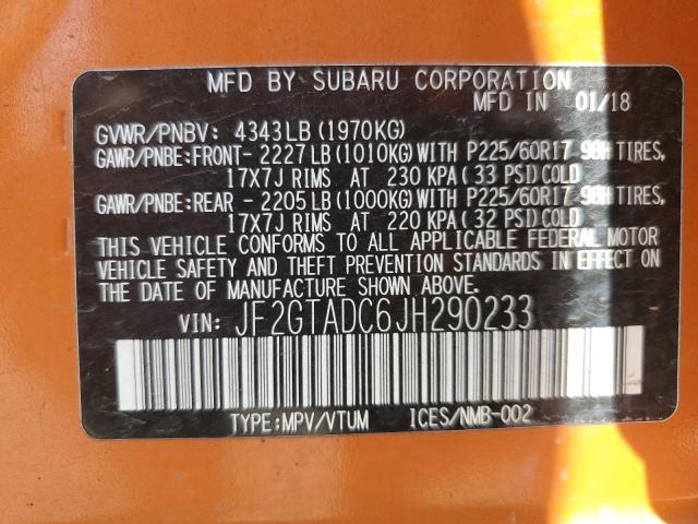 JF2GTADC6JH290233 - 2018 SUBARU CROSSTREK PREMIUM ORANGE photo 14