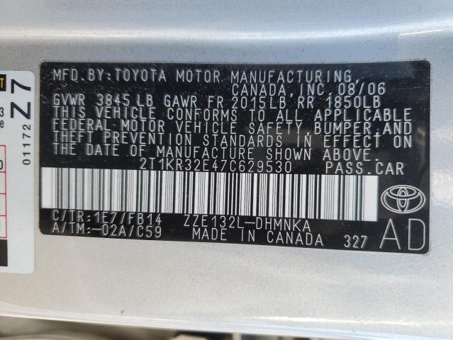 2T1KR32E47C629530 - 2007 TOYOTA COROLLA MA XR GRAY photo 12